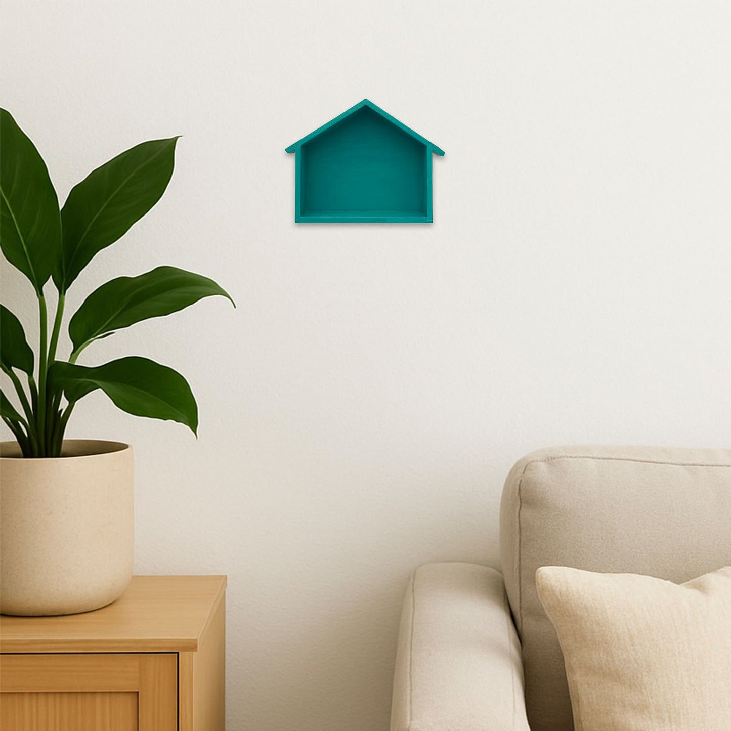 Hut Shaped Hand-Painted Wooden Wall Shelf - Teal