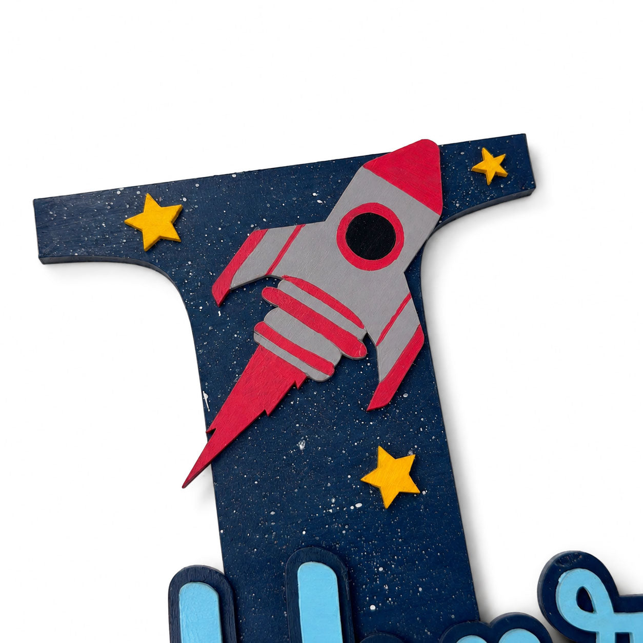 Space Themed Layered Alphabet Initial Hand-Painted Wooden Kids Name Plate - Design 1