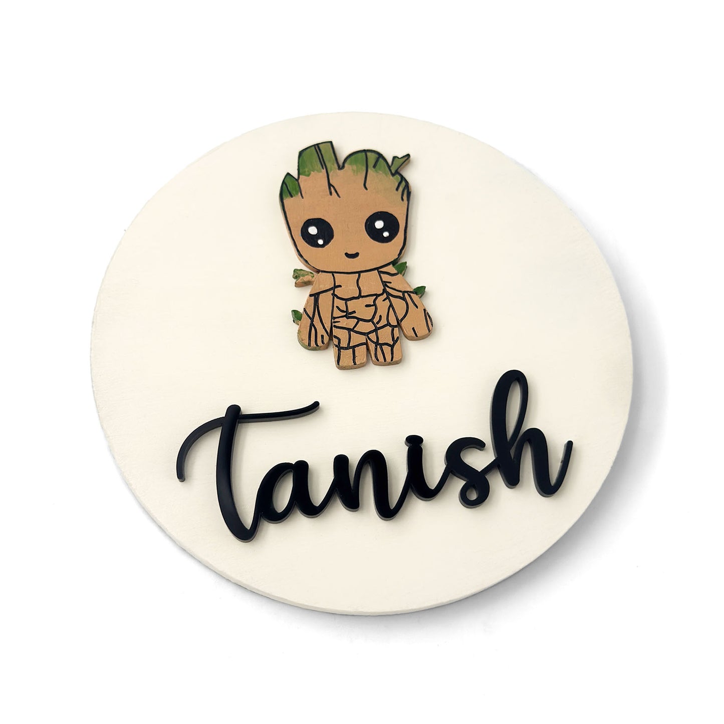 Groot Themed Hand-Painted Wooden Name Plate For Kids