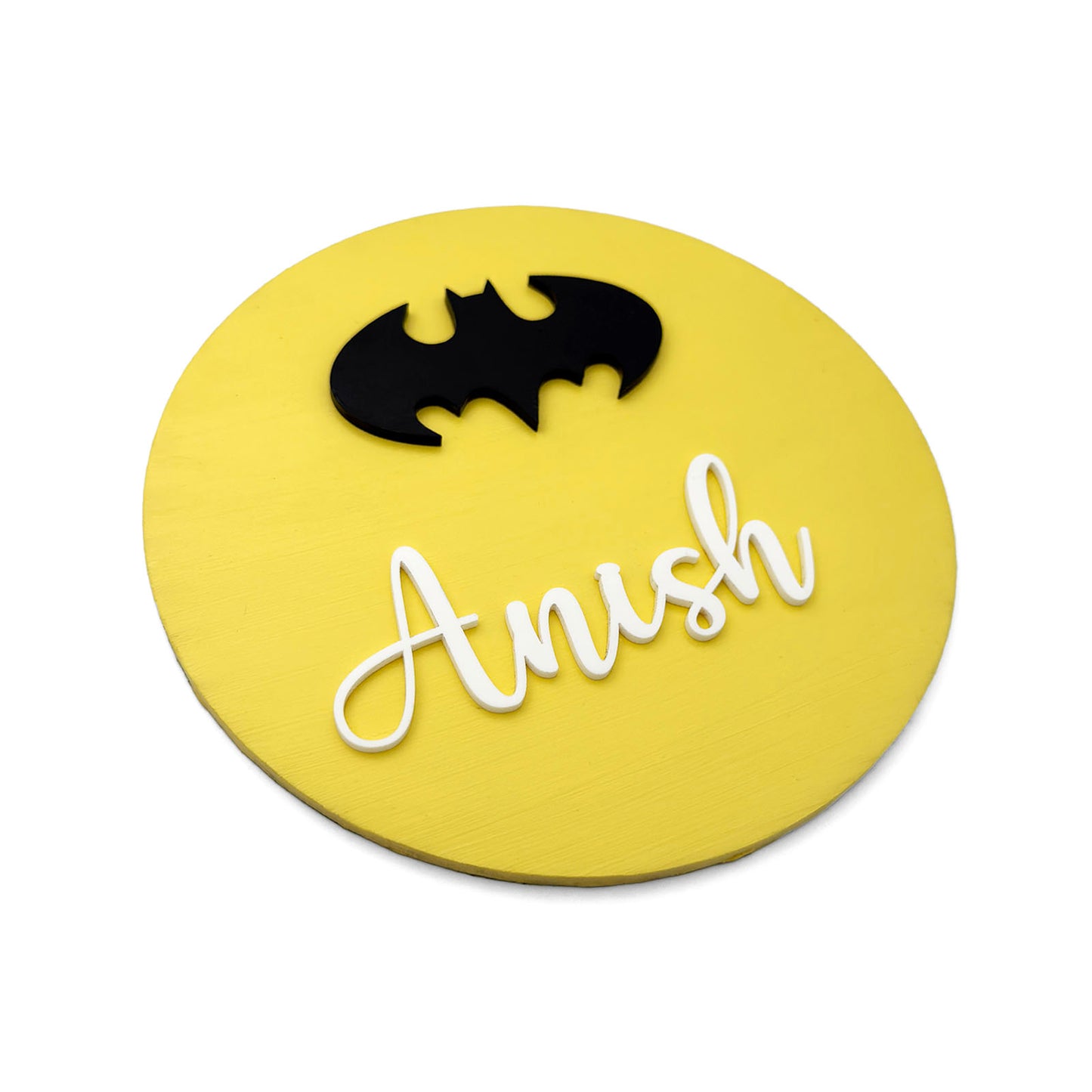 Batman Themed Hand-Painted Wooden Mini Kids Name Plate