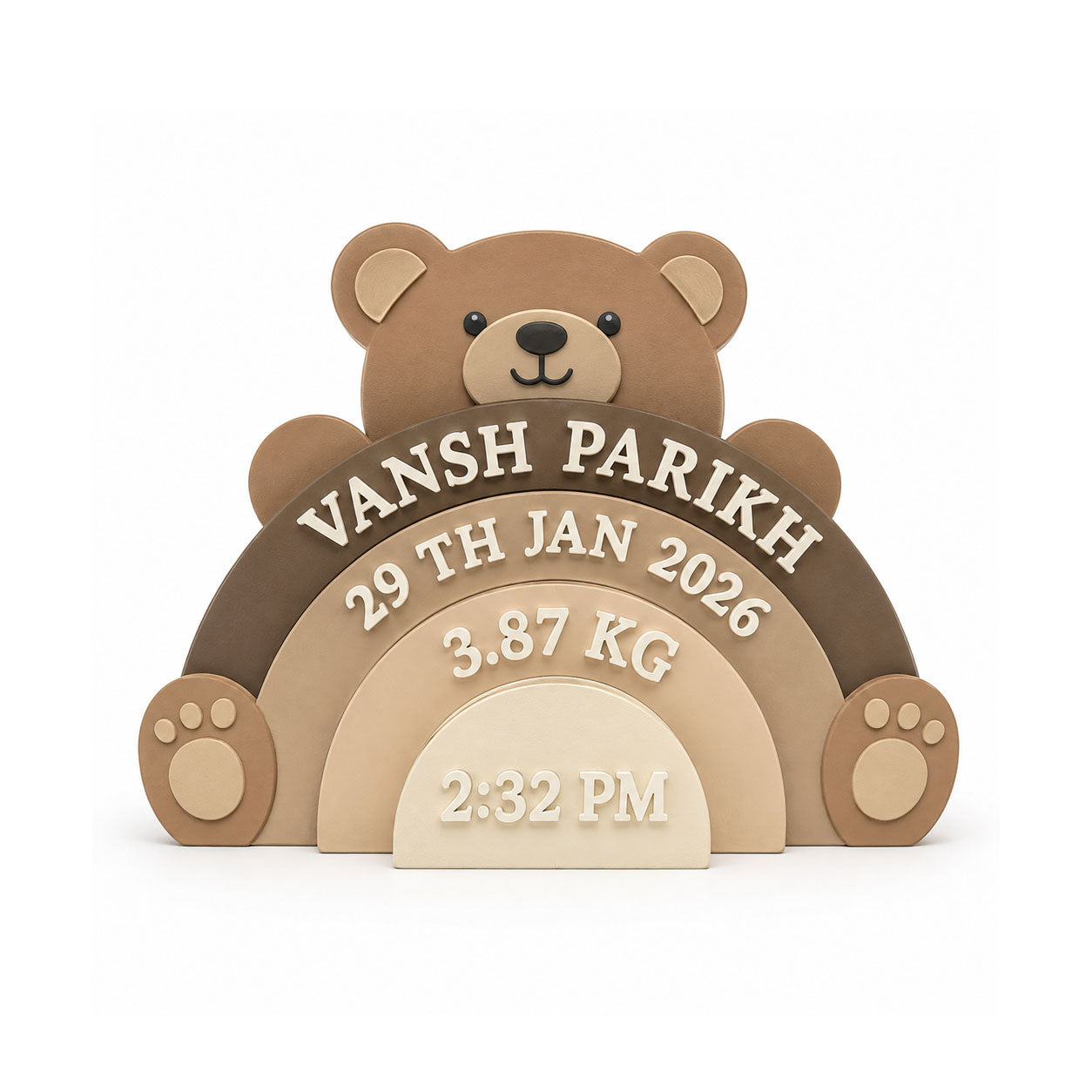 Teddy Bear Themed Hand-Painted Wooden Personalised Baby Birth Details Name Plate