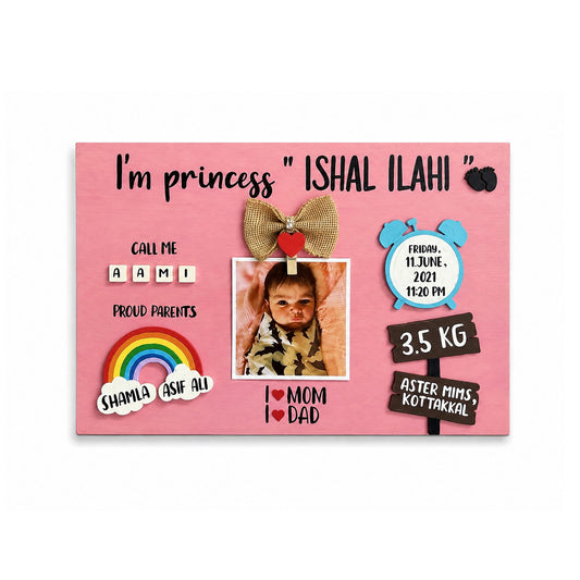 Personalised Baby Girl Birth Announcement & Milestone Hand-Painted Wooden Personalised Baby Birth Details Name Plate