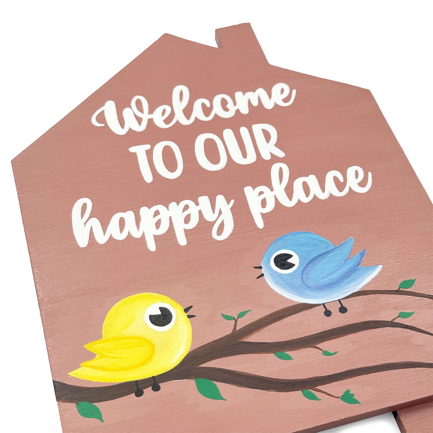 Birds Themed Hut-Shaped Hand-Painted Wooden Name Plate For Home - Hut & One Plank