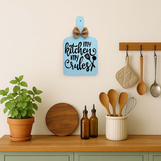 My Kitchen My Rules Hand-Painted Wooden Chopping Board Kitchen Wall Hanging - Grey