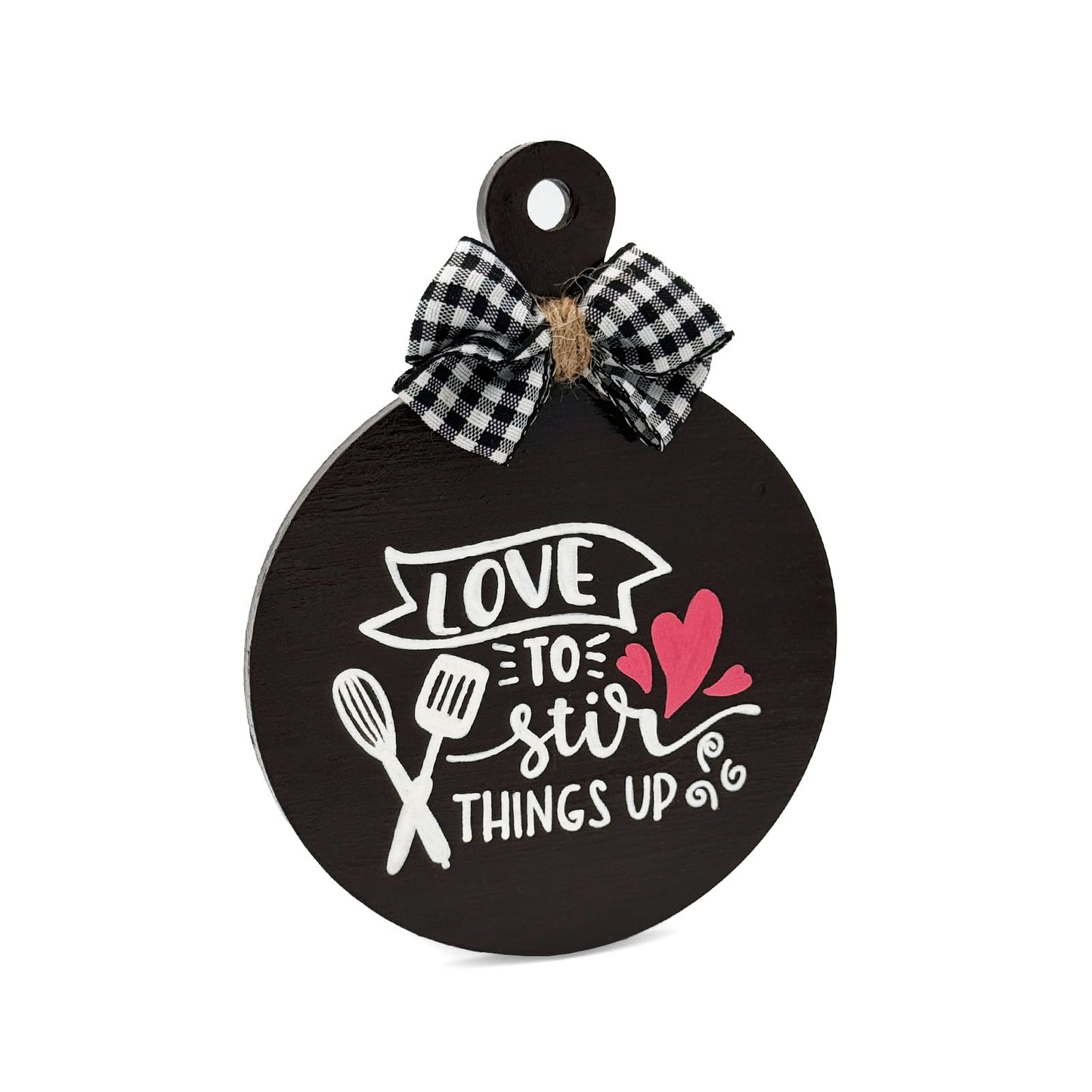Love To Stir Things Up Hand-Painted Wooden Round Chopping Board Kitchen Wall Hanging - Brown