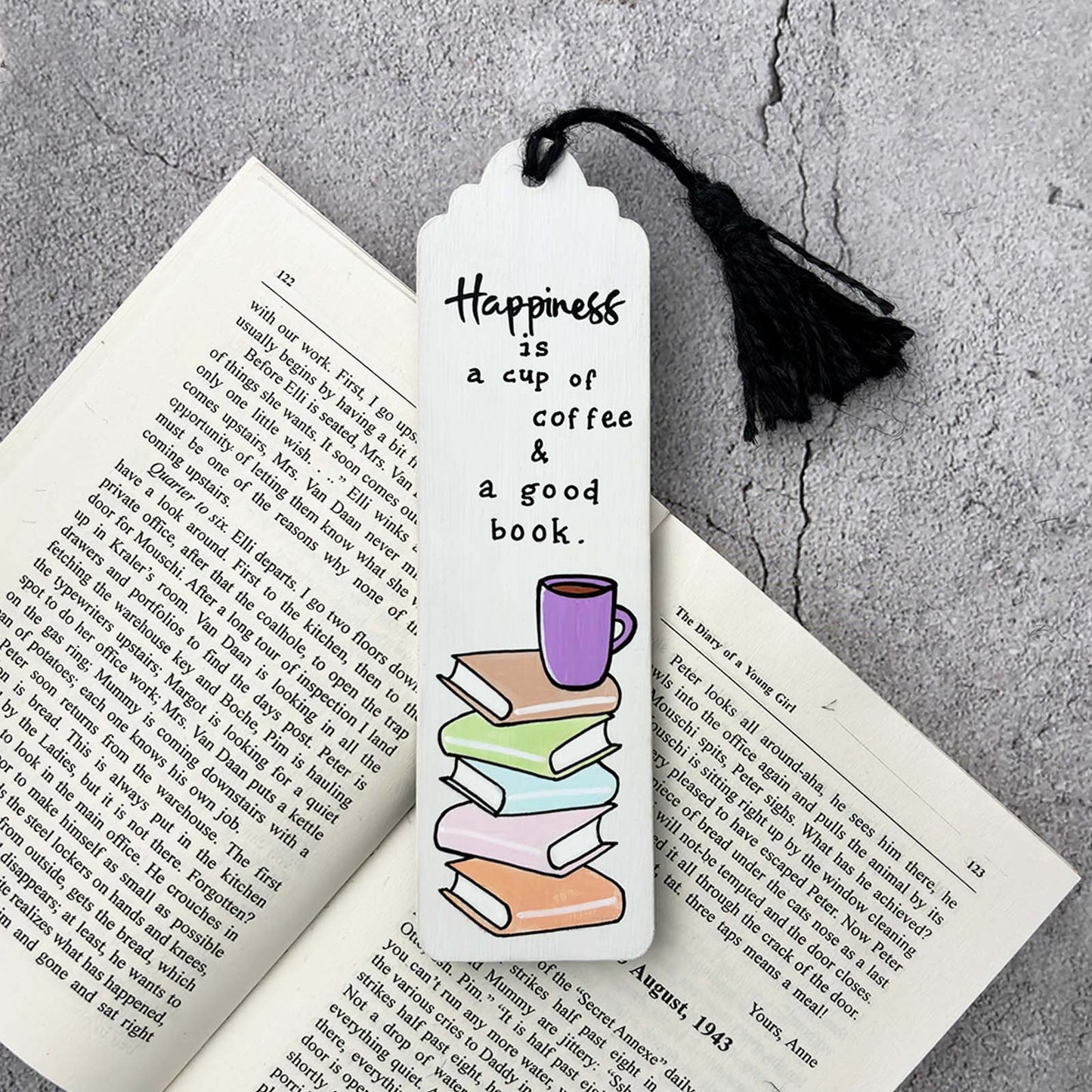 Hand-Painted Wooden Bookmark - Happiness