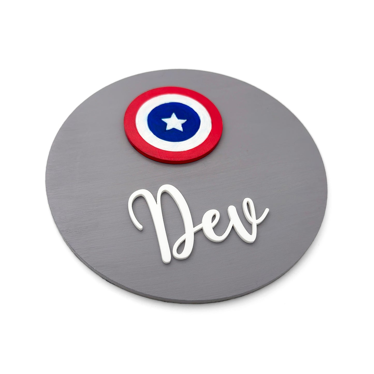 Captain America Themed Hand-Painted Wooden Mini Kids Name Plate