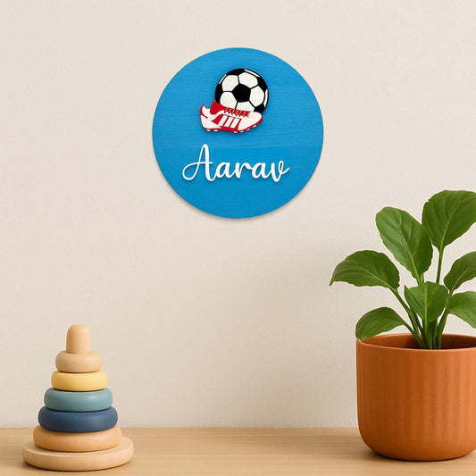 Football Themed Hand-Painted Wooden Mini Kids Name Plate