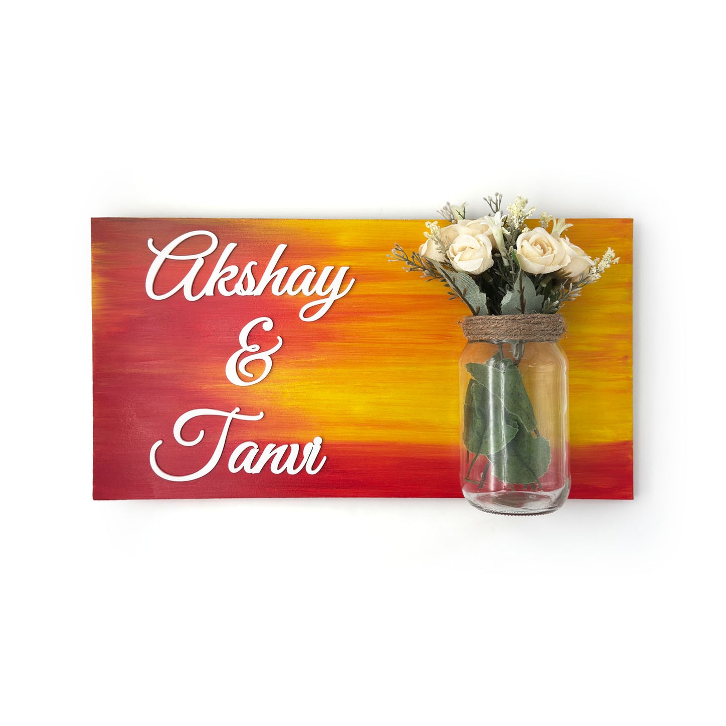 Hand-Painted Wooden Name Plate With Jar For Home - Only Jar Board