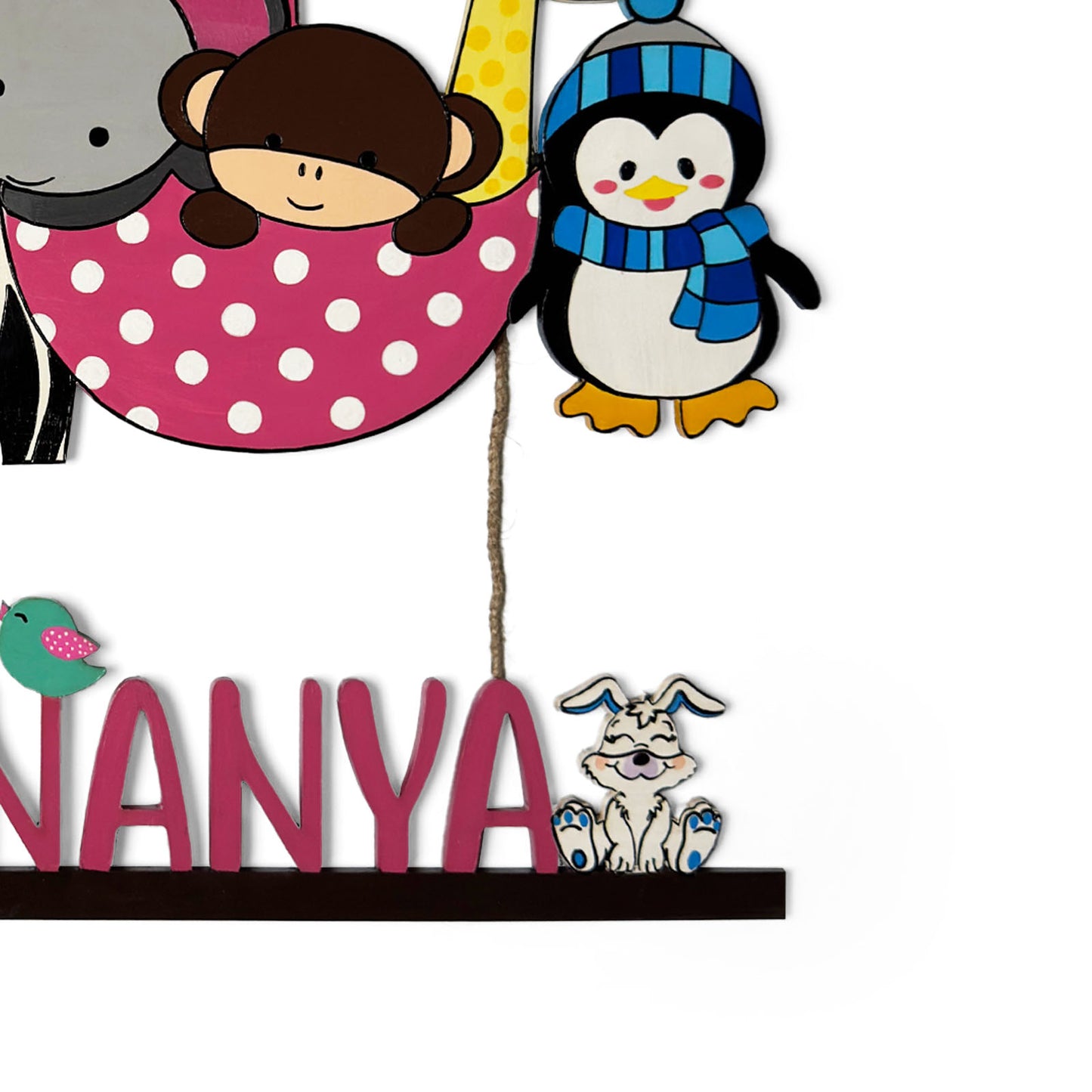 Animal Themed Hand-Painted Wooden Kids Name Plate - Design 1