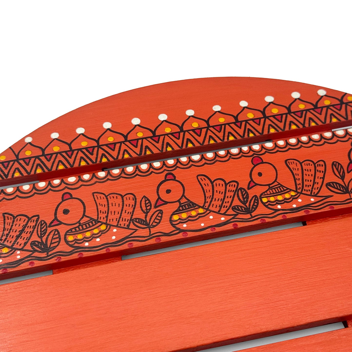 Peacock & Elephant Artwork Hand-Painted Wooden Madhubani Round Name Plate For Home