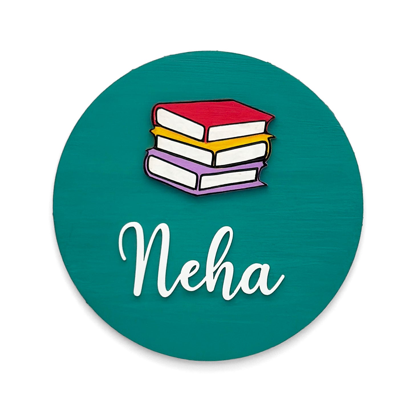 Book Themed Hand-Painted Wooden Mini Kids Name Plate