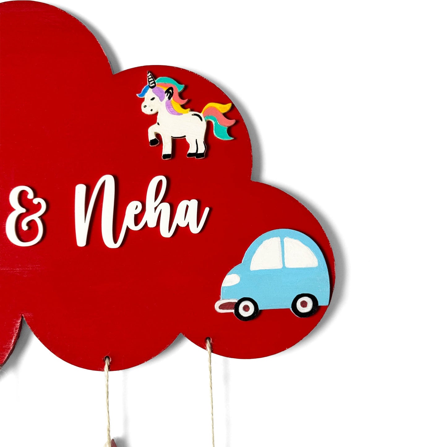 Cloud, Unicorn, & Car Themed Hand-Painted Wooden Kids Name Plate