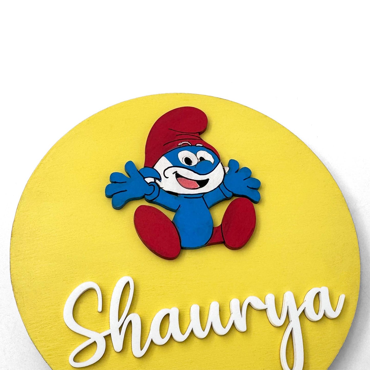 Smurfs Themed Hand-Painted Wooden Name Plate For Kids