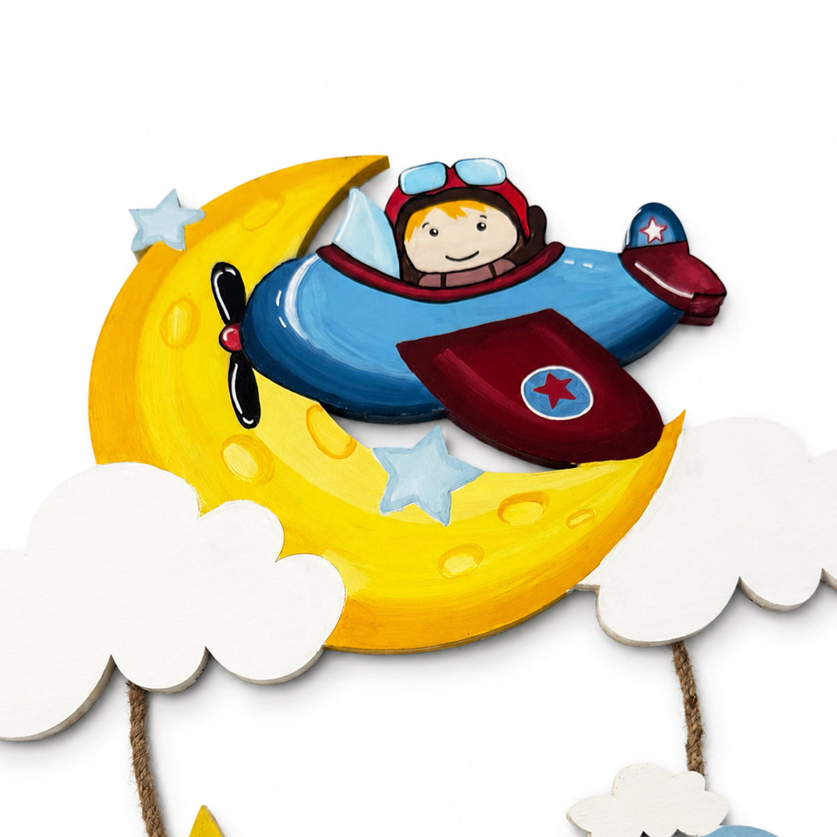 Airplane Pilot Themed Hand-Painted Wooden Kids Name Plate - Design 4