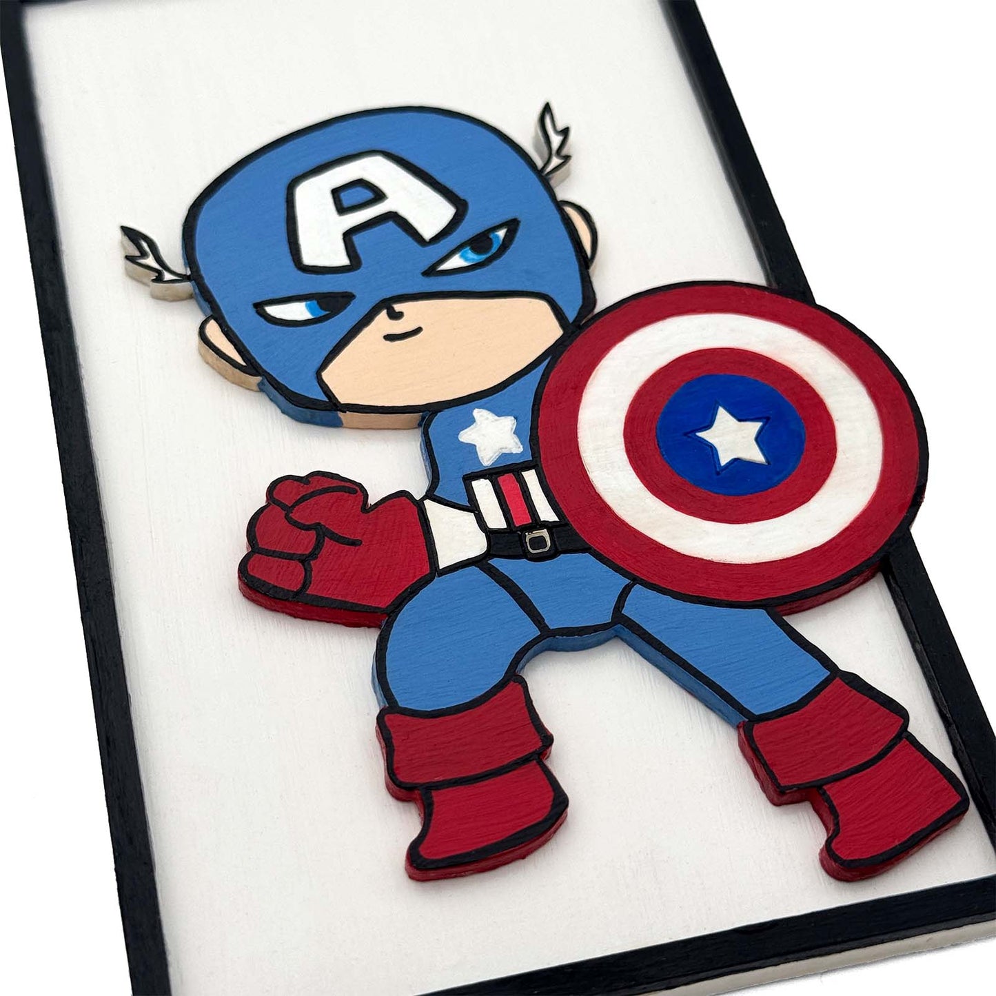 Captain America Hand-Painted Wooden Kids Wall Frame