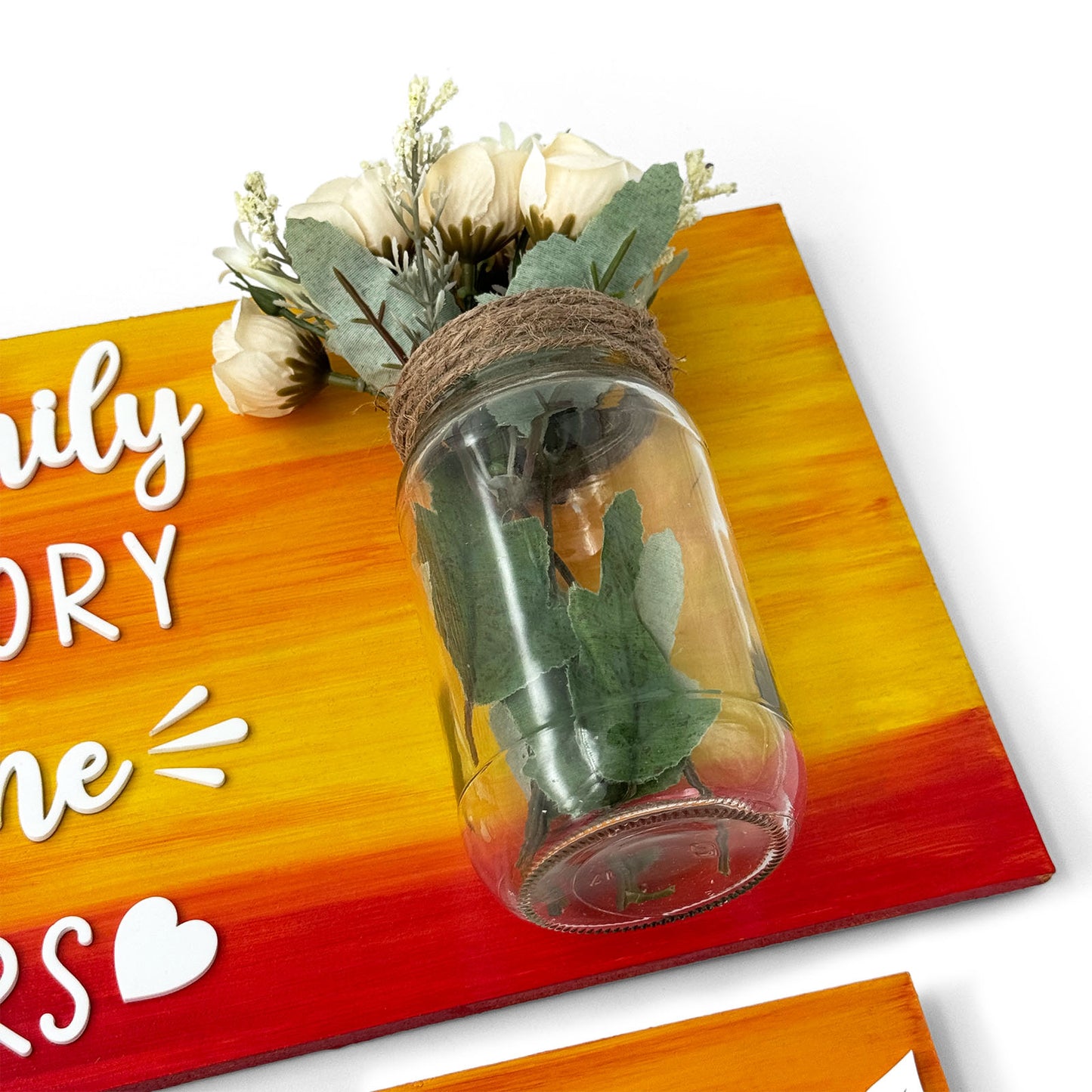 Every Family Has A Story Welcome To Ours Hand-Painted Wooden Name Plate With Jar For Home - Jar Board & One Plank