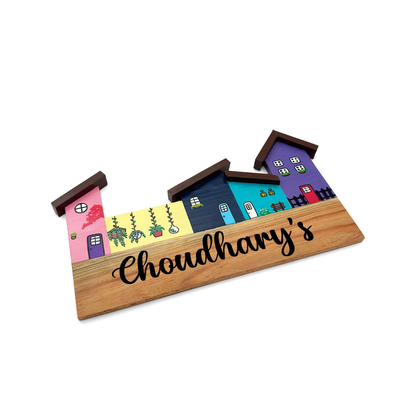 Hut-Shaped Hand-Painted Wooden Name Plate For Home - Hut Board Design 5