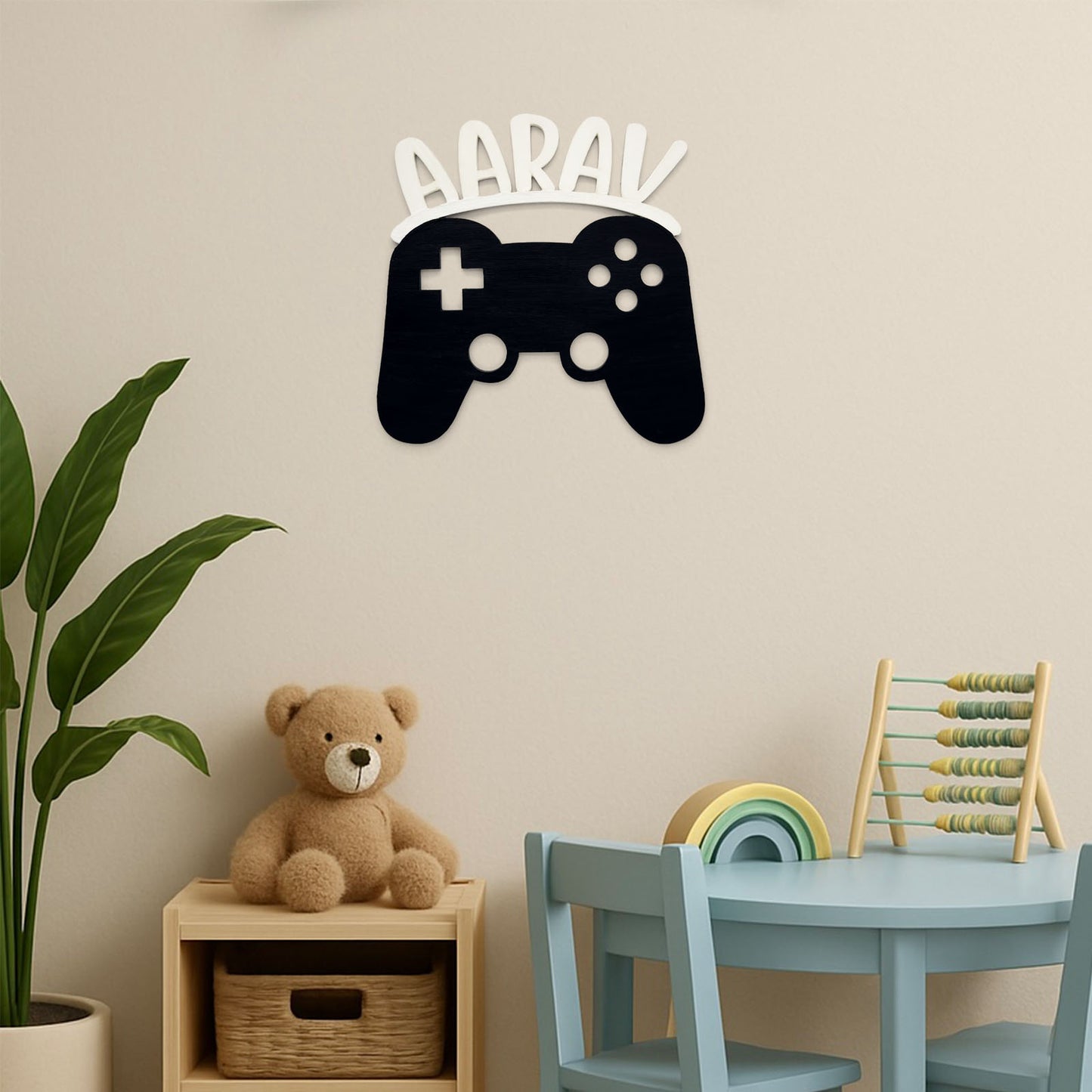 Joystick Themed Hand-Painted Wooden Kids Name Plate