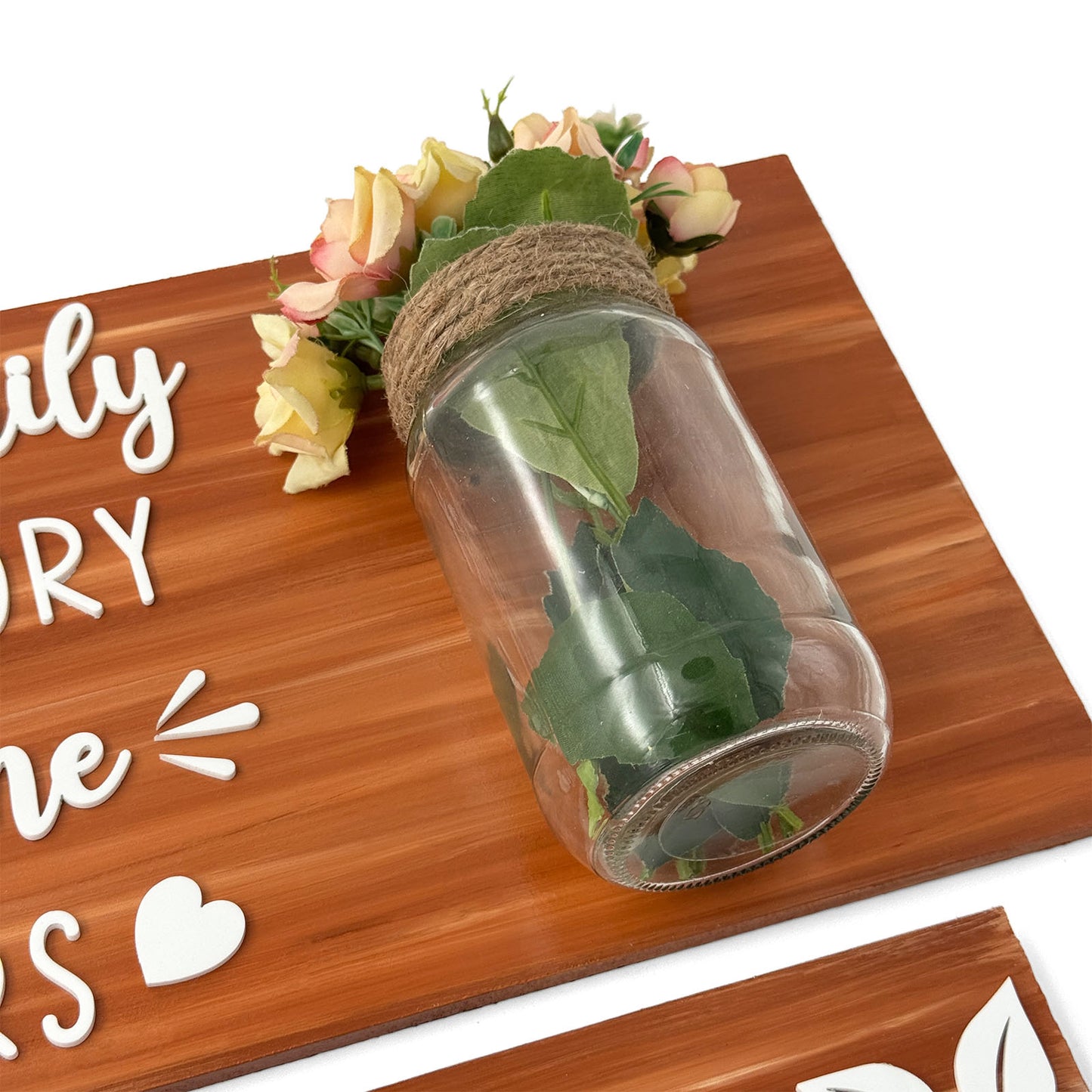 Every Family Has A Story Welcome To Ours Hand-Painted Wooden Name Plate With Jar For Home - Jar Board & One Plank