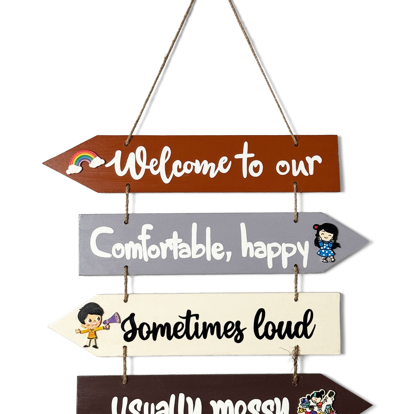 Welcome To Our Home Hand-Painted Wooden Arrow Plank Wall Hanging - Design 2