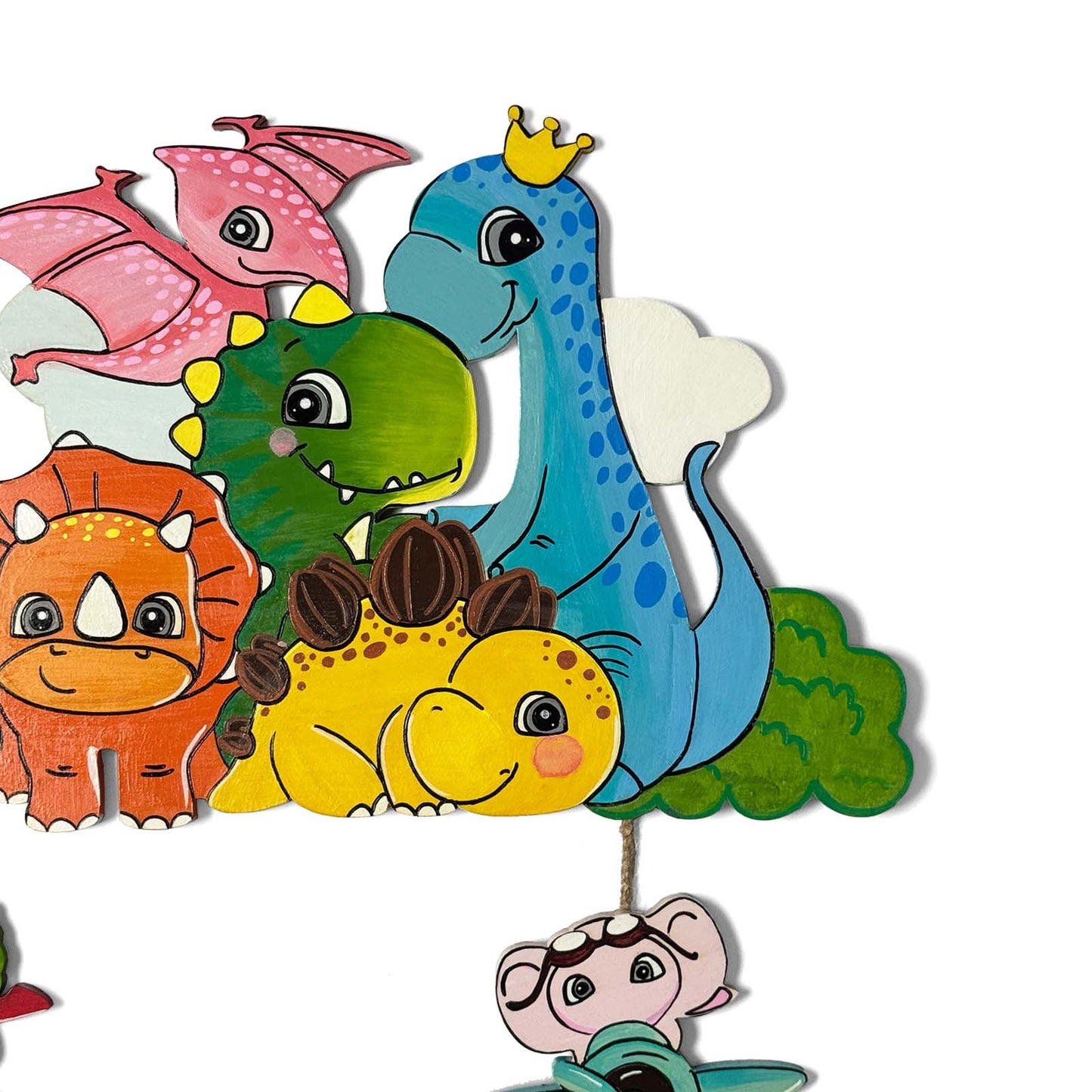 Dinosaur Themed Hand-Painted Wooden Kids Name Plate