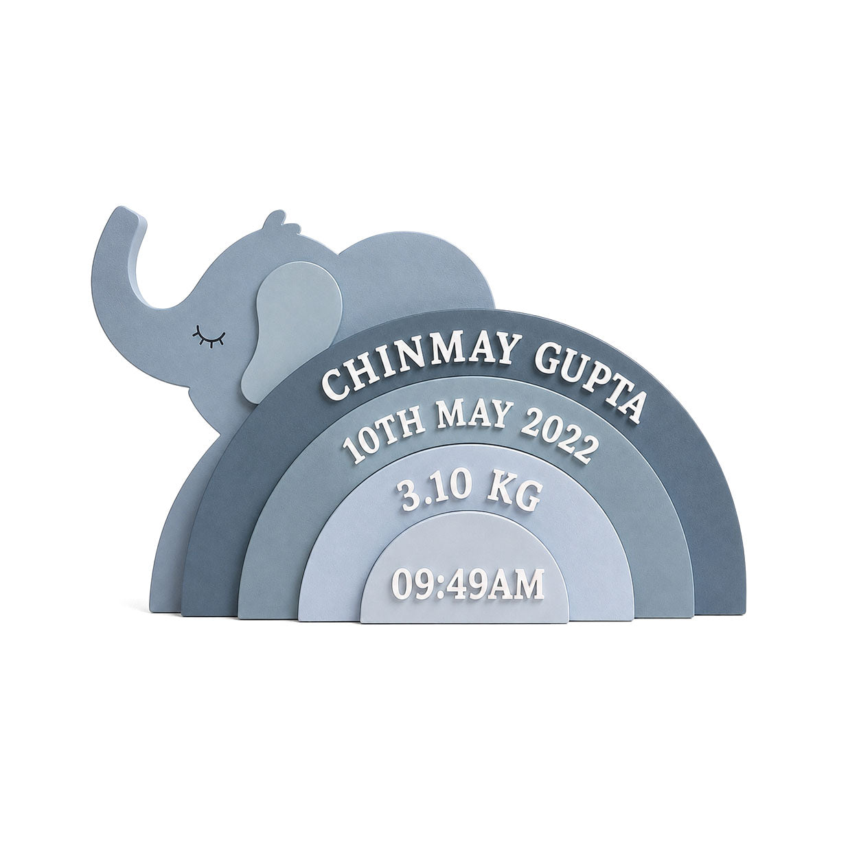 Elephant Themed Hand-Painted Wooden Personalised Baby Birth Details Name Plate
