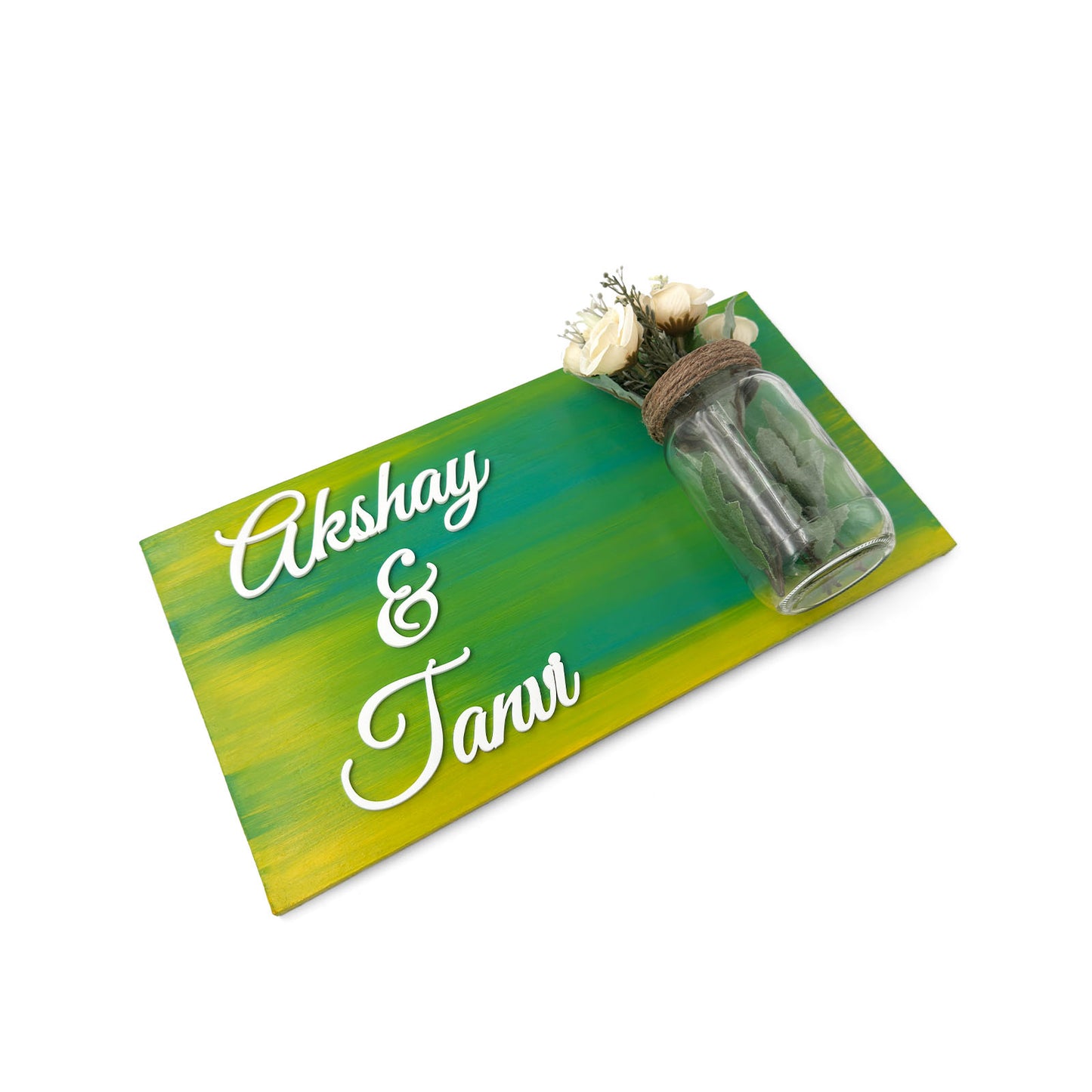 Hand-Painted Wooden Name Plate With Jar For Home - Only Jar Board