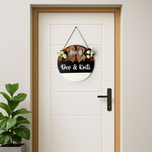 Personlised Hand-Painted Wooden Door Hanger - Black, White, & Wooden Finish