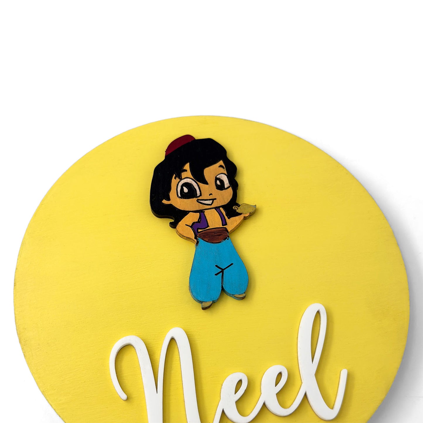 Aladdin Themed Hand-Painted Wooden Name Plate For Kids