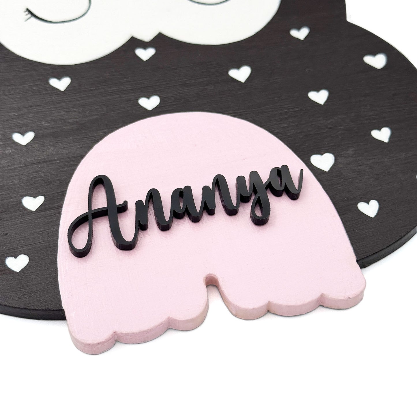 Owl Themed Hand-Painted Wooden Kids Name Plate - Plum