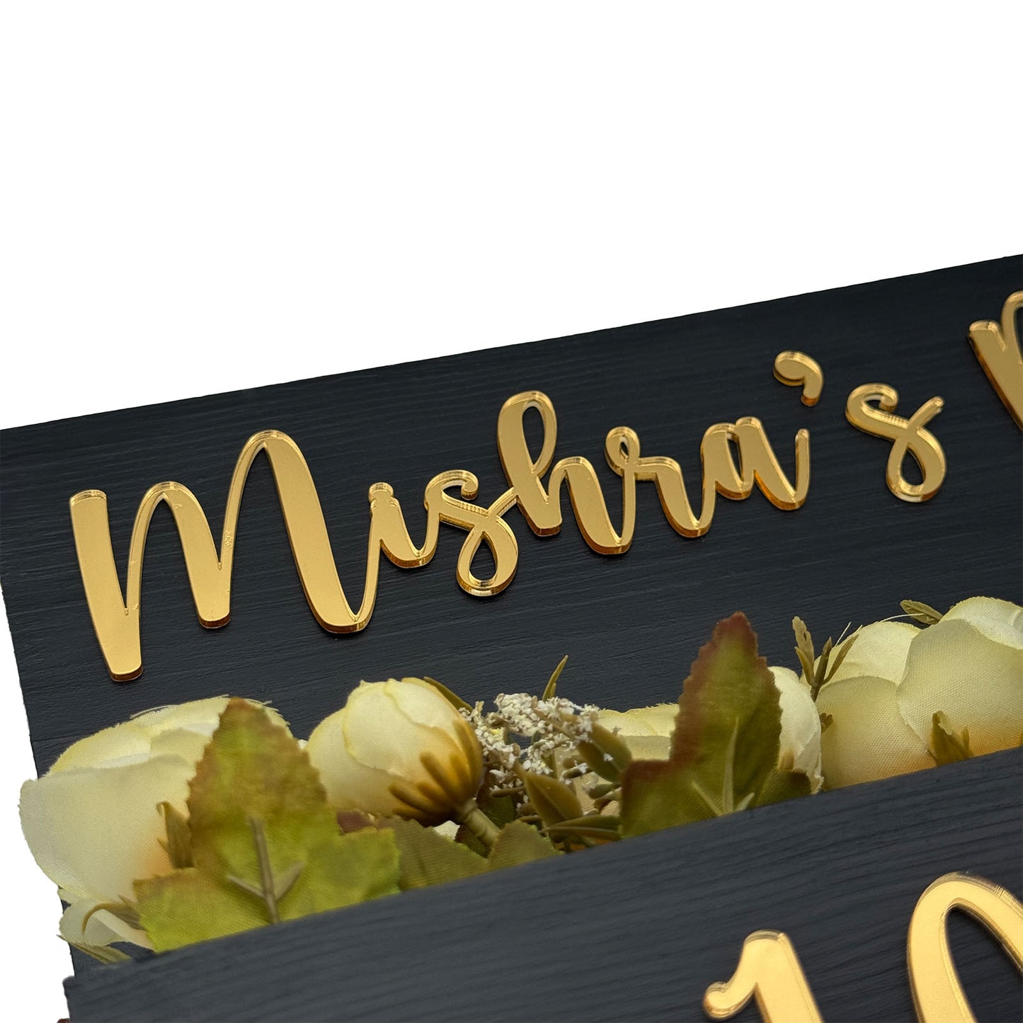 Rectangular Hand-Painted Wooden Planter Name Plate For Home - Black