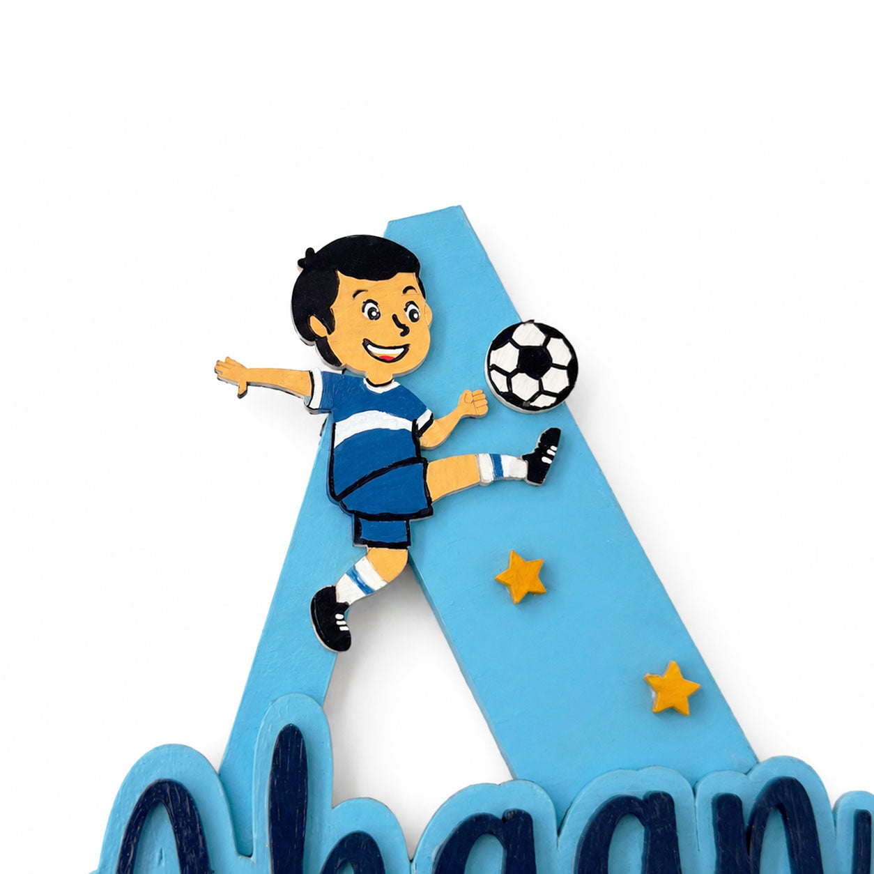 Sports Themed Layered Alphabet Initial Hand-Painted Wooden Kids Name Plate - Design 1