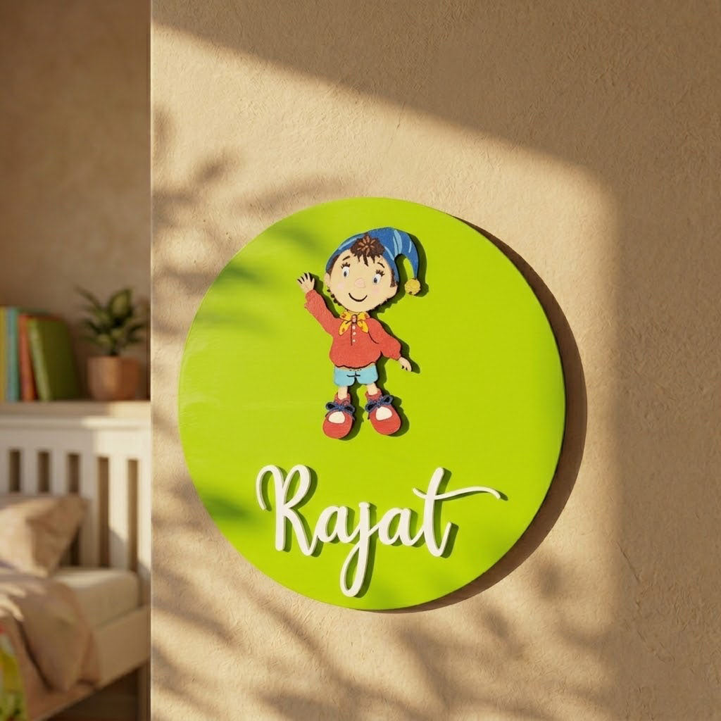 Noddy Themed Hand-Painted Wooden Name Plate For Kids