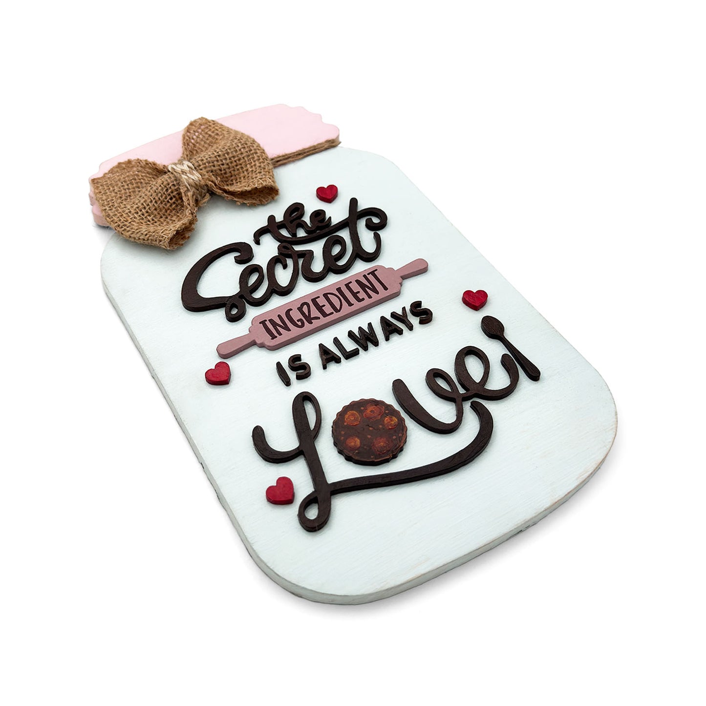 The Secret Ingredient Is Always Love Hand-Painted Wooden Jar Kitchen Wall Hanging - Light Blue