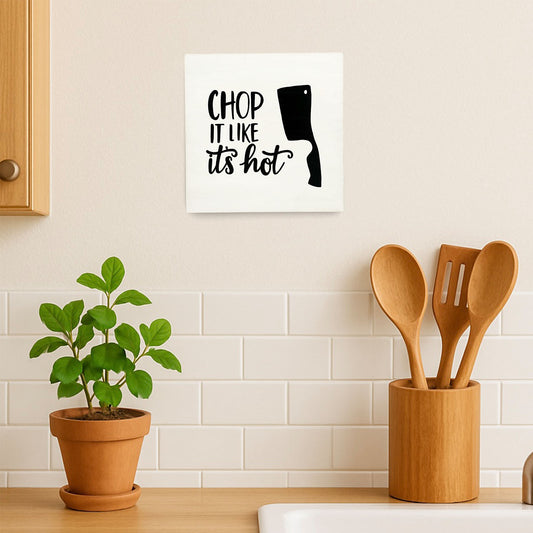 Chop It Like It’s Hot Hand-Painted Wooden Kitchen Wall Hanging - White