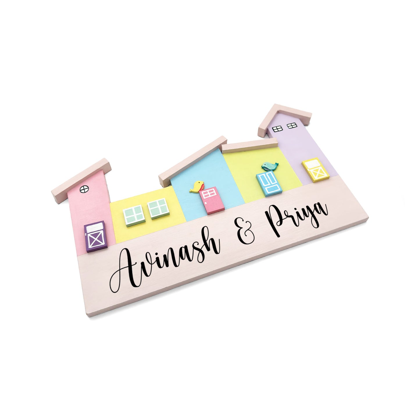 Hut-Shaped Hand-Painted Wooden Name Plate For Home - Hut Board Design 2