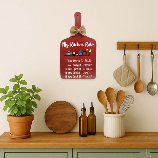 My Kitchen Rules Hand-Painted Wooden Chopping Board Kitchen Wall Hanging - Brown