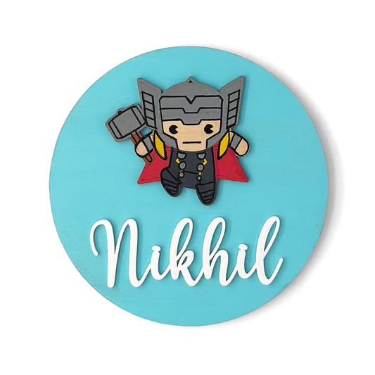 Thor Themed Hand-Painted Wooden Name Plate For Kids