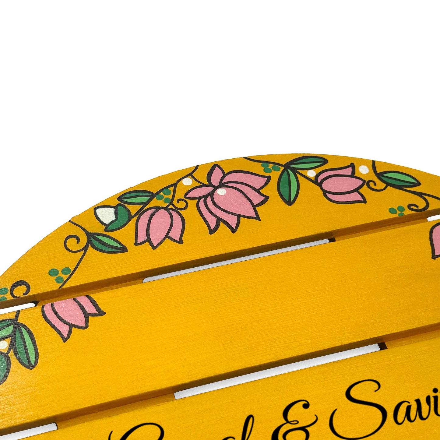 Lotus Artwork Hand-Painted Wooden Madhubani Round Name Plate For Home