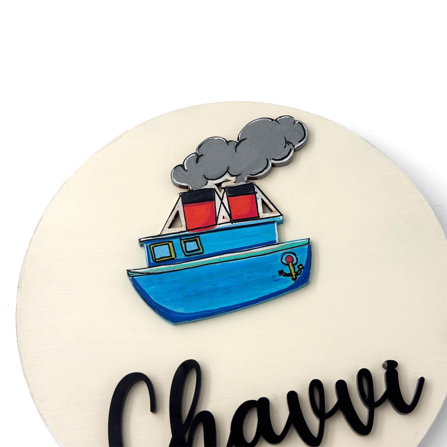 Ship Themed Hand-Painted Wooden Name Plate For Kids