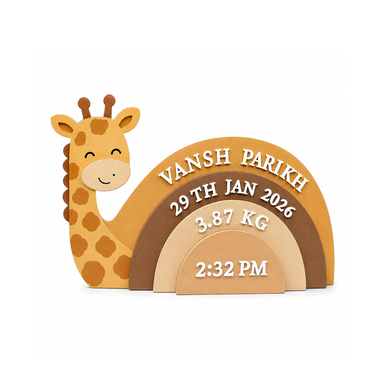 Giraffe Themed Hand-Painted Wooden Personalised Baby Birth Details Name Plate