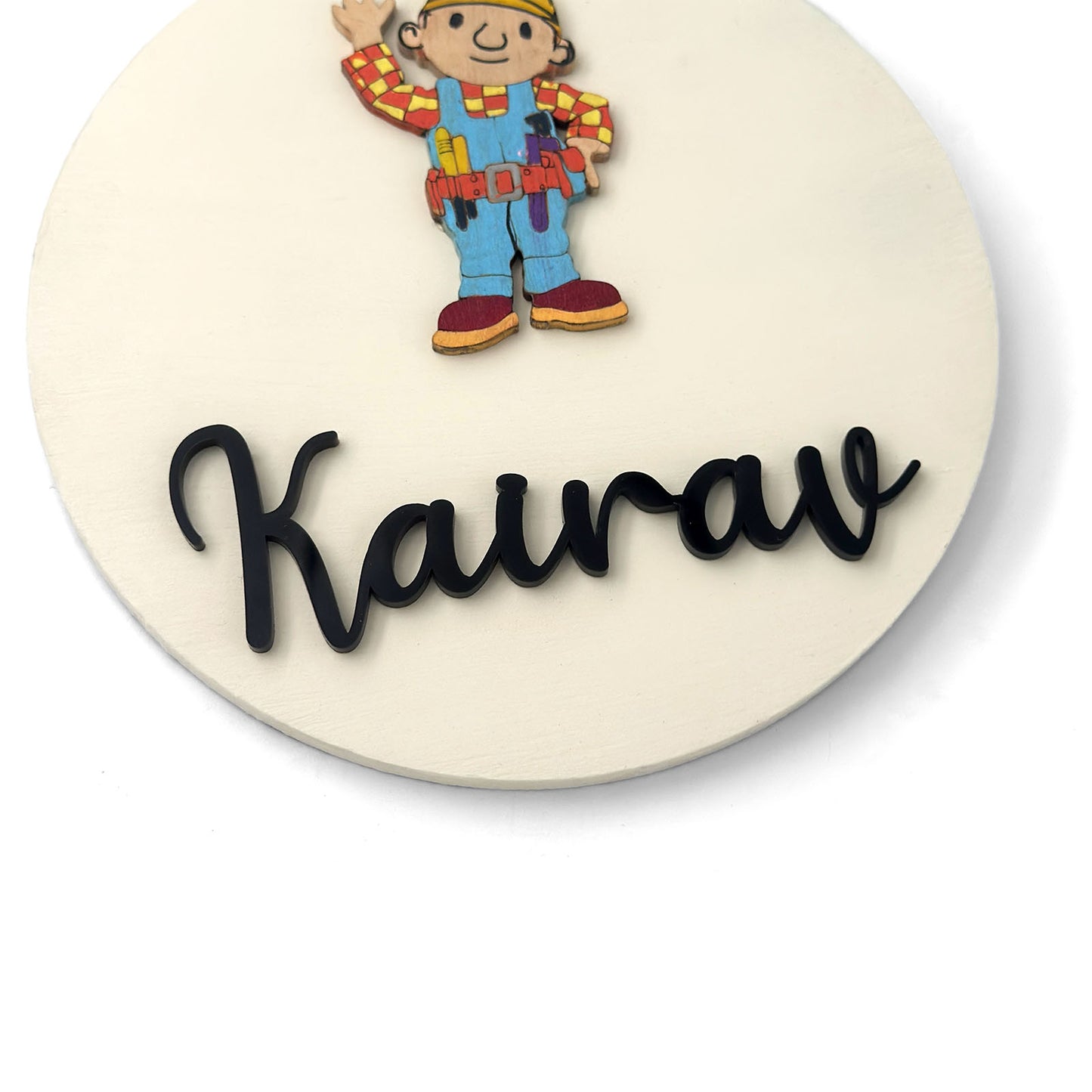 Bob The Builder Themed Hand-Painted Wooden Name Plate For Kids
