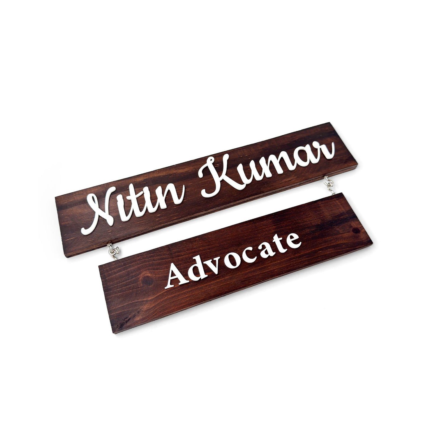 Two Plank Hand-Painted Wooden Name Plate For Professionals - Wooden Finish