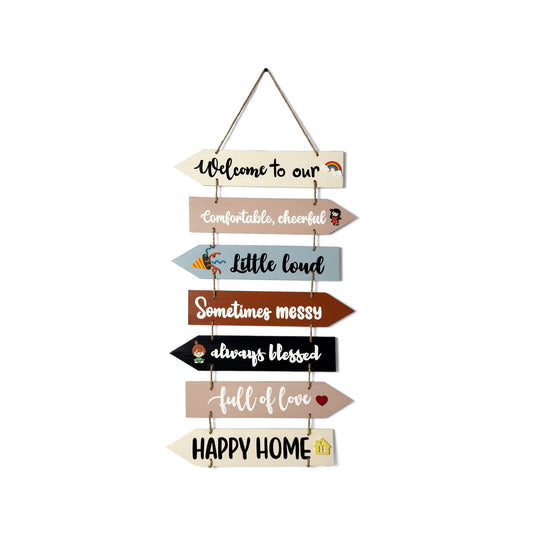 Welcome To Our Home Hand-Painted Wooden Arrow Plank Wall Hanging - Design 7