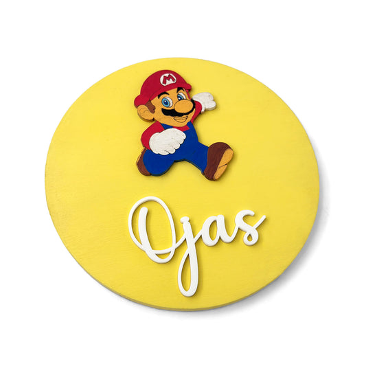 Super Mario Themed Hand-Painted Wooden Name Plate For Kids