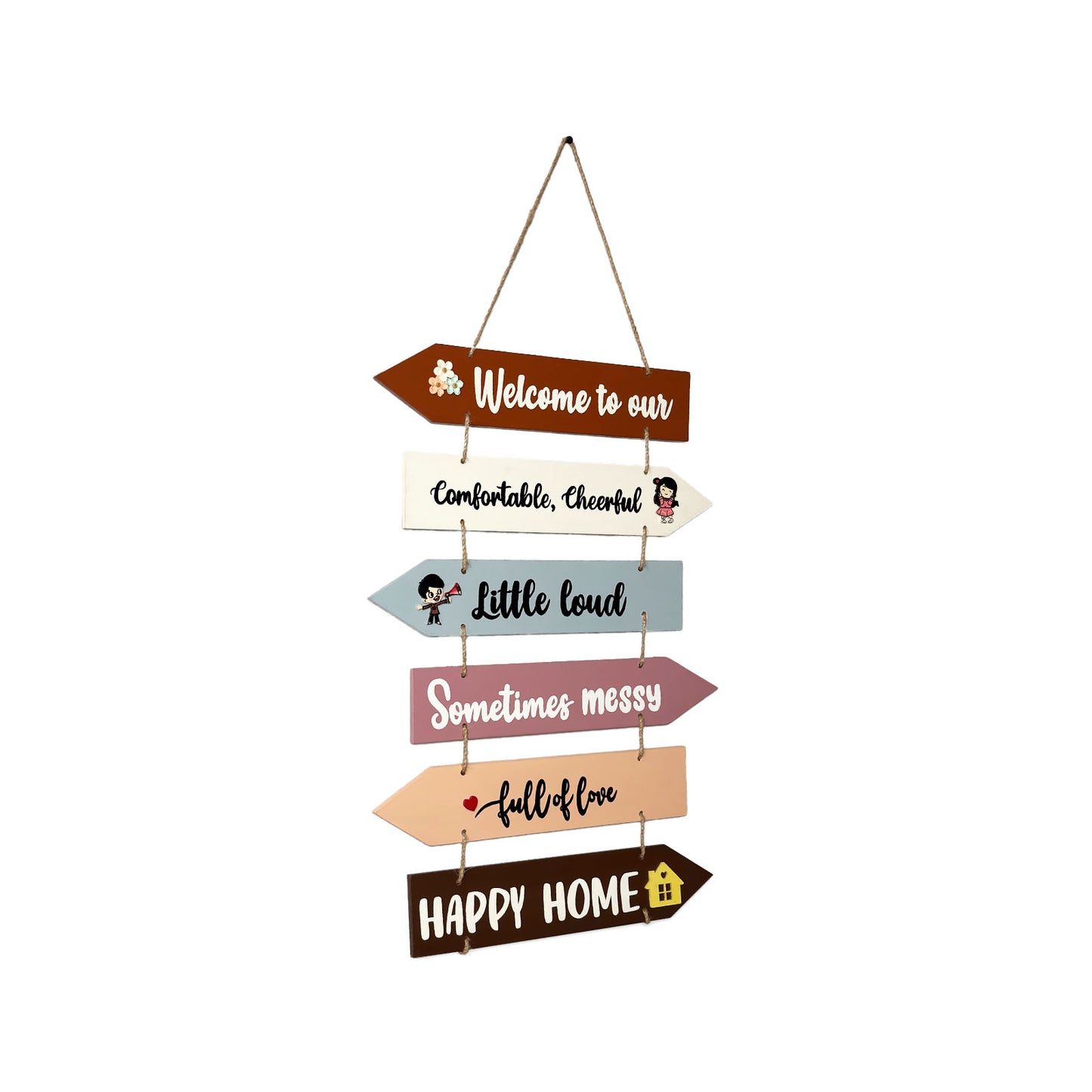 Welcome To Our Home Hand-Painted Wooden Arrow Plank Wall Hanging - Design 14