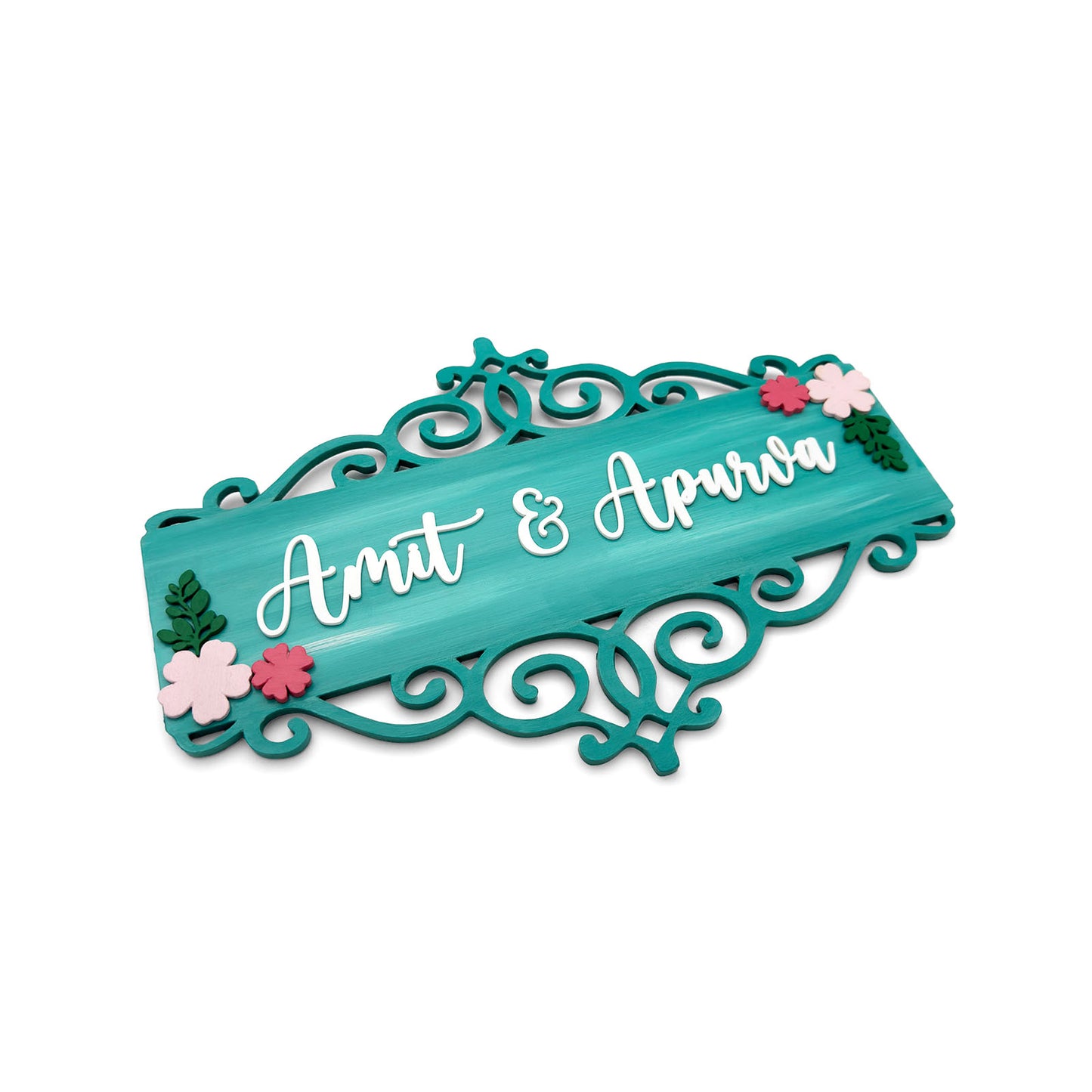 Flower Artwork Hand-Painted Wooden Floral Name Plate For Home