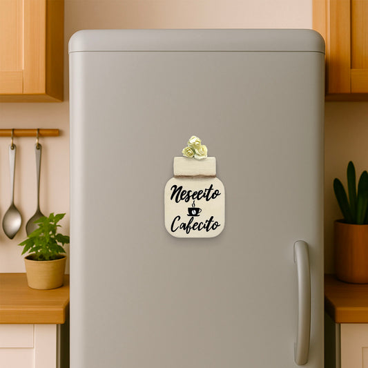 Nesecito Cafecito Hand-Painted Wooden Mason Jar Fridge Magnet - Cream