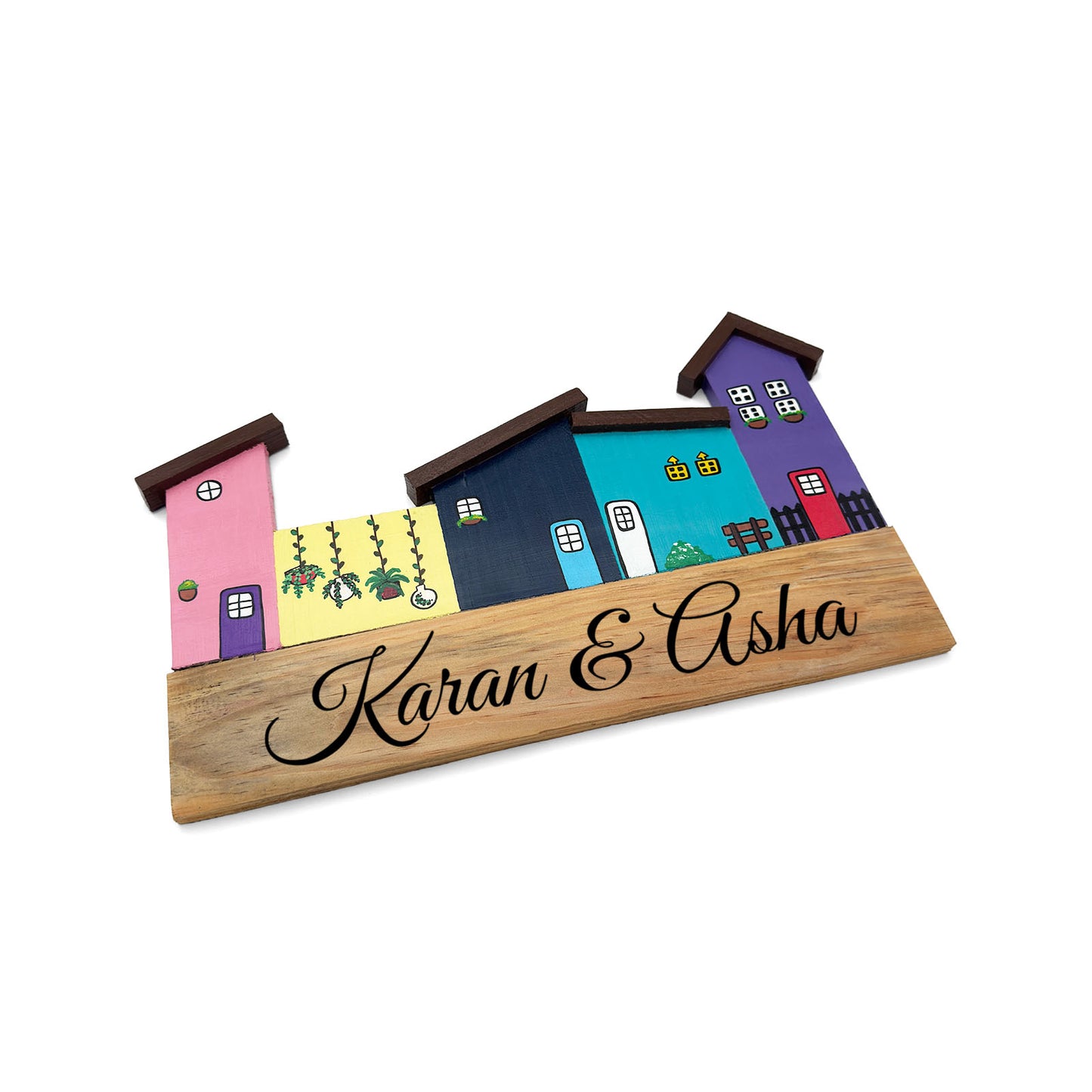 Hut-Shaped Hand-Painted Wooden Name Plate For Home - Hut Board Design 5